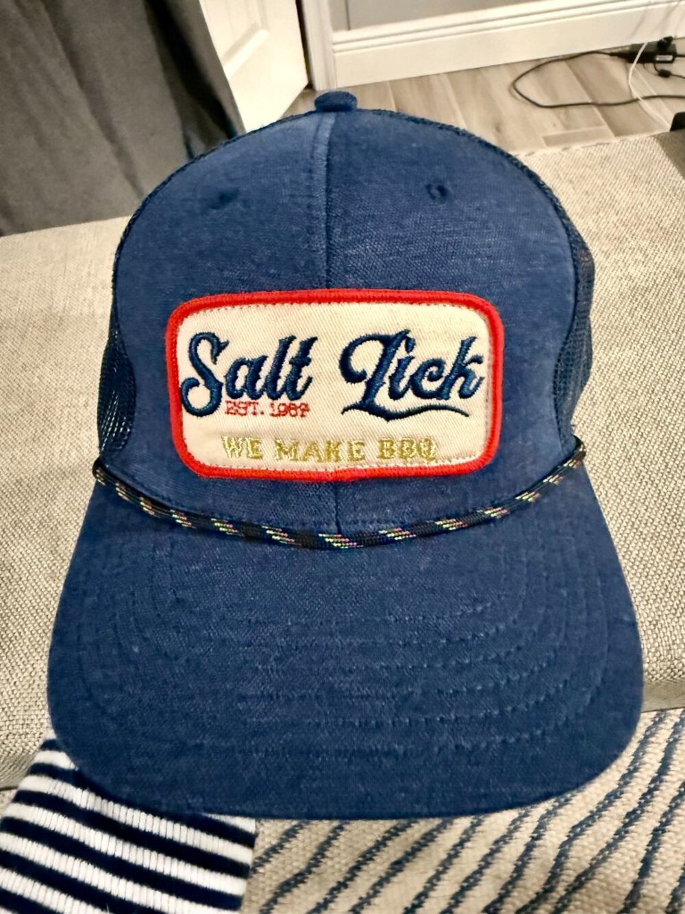 Salt Lick BBQ Texas Trucker Rope Hat Blue Denim Mesh Snapback OSFM